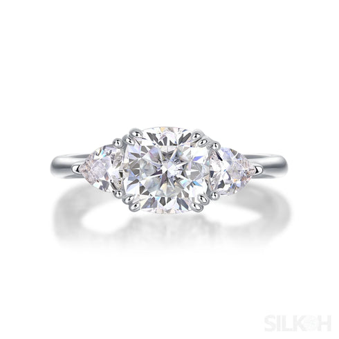 18k White Gold Moissanite 3 Stone Cushion Cut Engagement